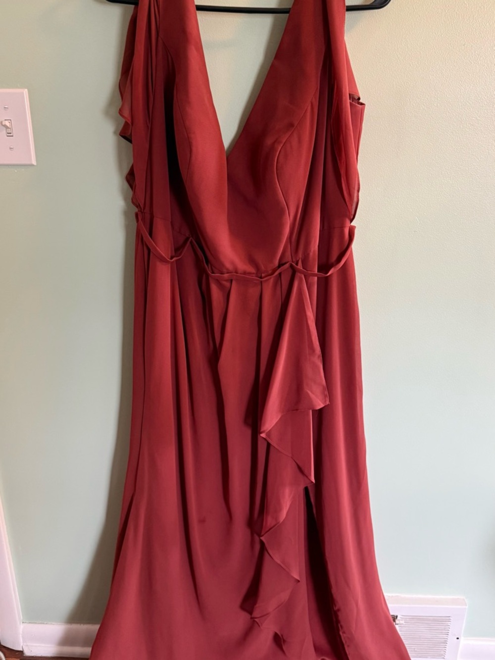 Sleeveless Rust Maxi Dress with Draped V-Neck Bridesmaid Dress